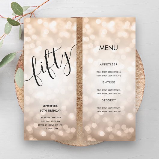 50誕生日メニューバラ金ゴールドグリッターライト 招待状