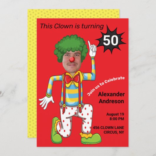 50誕生日メンおもしろいピエロエピックニューアメージング 招待状 (正面/裏面)