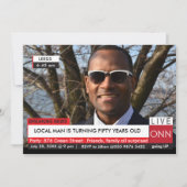 50誕生日メンズおもしろいテレビニュース40th 60th 招待状 (正面)