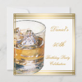 50誕生日メンズセピア金ゴールドコールドドリンクマン 招待状 (正面)
