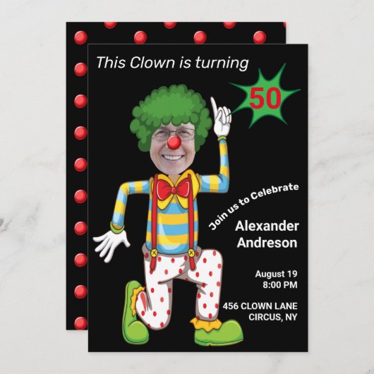 50誕生日メンズニューおもしろいピエロエピックアメージング 招待状 (正面/裏面)