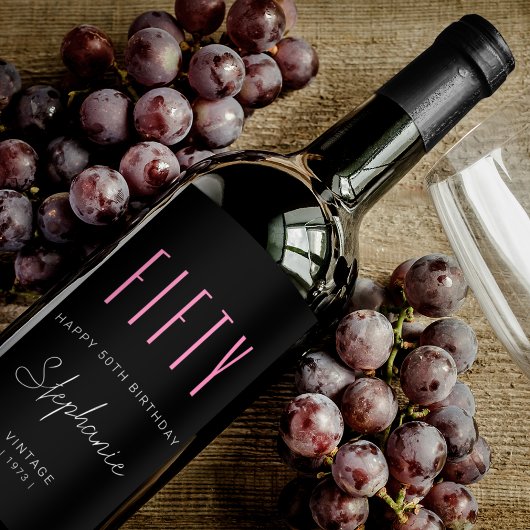 50誕生日モダンタイポグラフィシンプルブラック ワインラベル