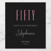 50誕生日モダンタイポグラフィシンプルブラック ワインラベル (シングルラベル)