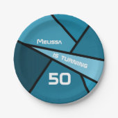 50誕生日モダンティール(緑がかった色)幾何学図形 ペーパープレート (正面)