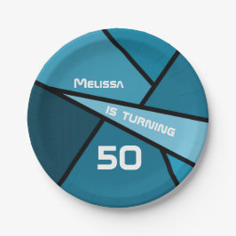 50誕生日モダンティール（緑がかった色）幾何学図形 ペーパープレート