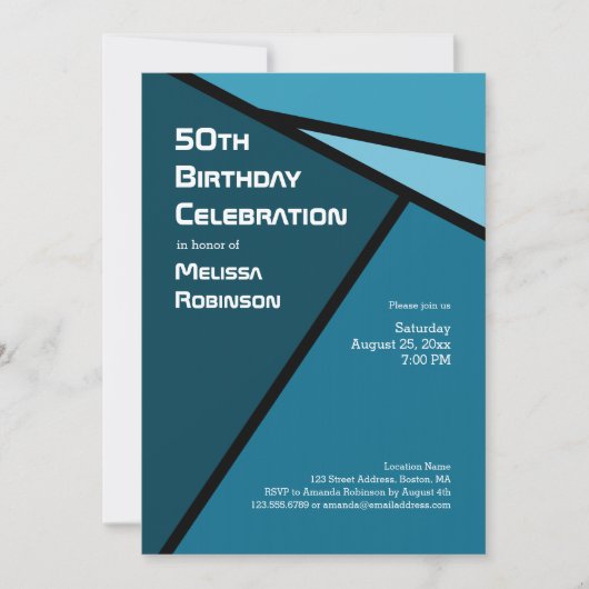 50誕生日モダンティール（緑がかった色）幾何学図形 招待状 (正面)