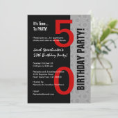 50誕生日モダンパーツ赤銀ブラックW1792 招待状 (スタンド正面)