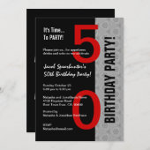 50誕生日モダンパーツ赤銀ブラックW1792 招待状 (正面/裏面)