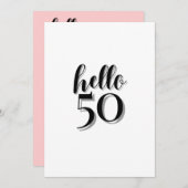 50誕生日モダンピンクとブラックパーティー 招待状 (正面/裏面)
