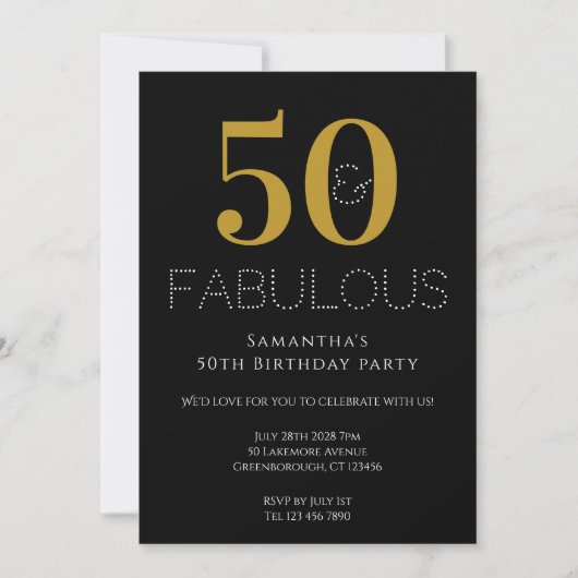 50誕生日モダンブラック金ゴールドパーティの招待状 招待状 (正面)