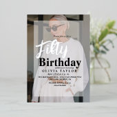 50誕生日モダンミニマル写真五十銀 箔招待状 (立ち正面)