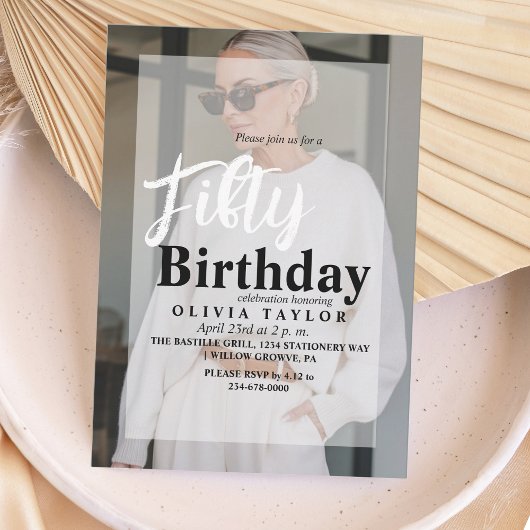 50誕生日モダンミニマル写真五十 招待状