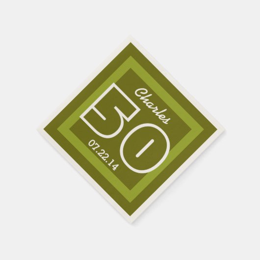 50誕生日モダン幾何学模様V16 OLIVE GREEN スタンダードカクテルナプキン (角)