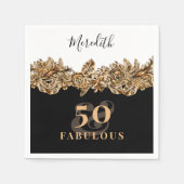 50誕生日ラグジュアリーゴールデンフラワークラシエレガントー スタンダードカクテルナプキン (正面)