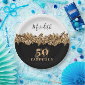 50誕生日ラグジュアリーゴールデンフラワークラシエレガントー ペーパープレート (パーティー)