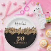 50誕生日ラグジュアリーゴールデンフラワークラシエレガントー ペーパープレート (パーティー)