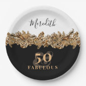 50誕生日ラグジュアリーゴールデンフラワークラシエレガントー ペーパープレート (正面)