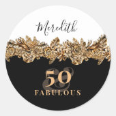 50誕生日ラグジュアリーゴールデンフラワークラシエレガントー ラウンドシール (正面)