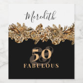 50誕生日ラグジュアリーゴールデンフラワークラシエレガントー ワインラベル (シングルラベル)