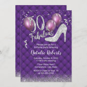 50誕生日ラグジュアリーパープル&シルバーファブラス50 招待状 (正面/裏面)