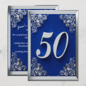 50誕生日リーガルシルバーとブルー 招待状 (正面/裏面)