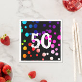 50誕生日レインボンドットオンブラック スタンダードカクテルナプキン (インサイチュ)