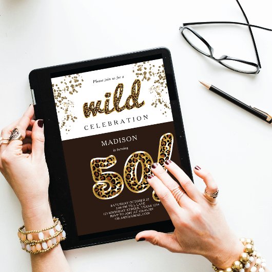 50誕生日レオパード箔バルーンスクリプト 招待状