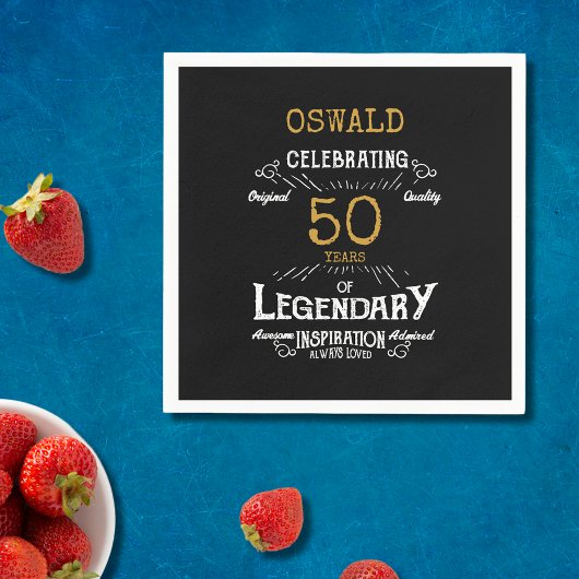 50誕生日レジェンダリーブラック金ゴールドレトロ スタンダードカクテルナプキン