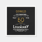 50誕生日レジェンダリーブラック金ゴールドレトロ スタンダードカクテルナプキン (正面)