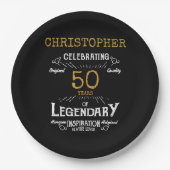 50誕生日レジェンダリーブラック金ゴールドレトロ ペーパープレート (正面)