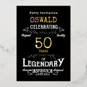 50誕生日レジ生まれェンドブラック金ゴールドレトロ 箔招待状 (正面)