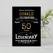 50誕生日レジ生まれェンドブラック金ゴールドレトロ 箔招待状 (立ち正面)
