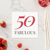 50誕生日レッドブラックタイポグラフィ紙 スタンダードカクテルナプキン (インサイチュ)