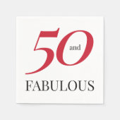50誕生日レッドブラックタイポグラフィ紙 スタンダードカクテルナプキン (正面)