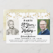 50誕生日レトロタイポグラフィ金ゴールドブラックフォト 招待状 (正面/裏面)
