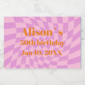 50誕生日レトロチェックミニマリスト スパークリングワインラベル (シングルラベル)