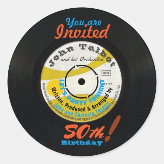50誕生日レトロレコード45 RPM Rステッカー ラウンドシール