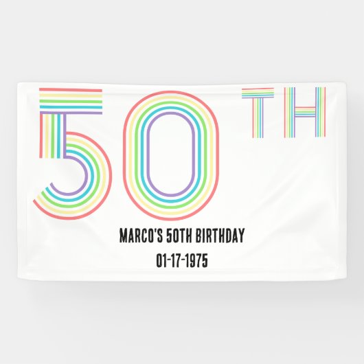 50誕生日レトロヴィンテージレインボー数字 横断幕 (横)
