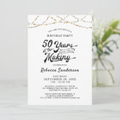 50誕生日レトロ金ゴールドブラックストリングライト 招待状 (スタンド正面)