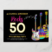 50誕生日ロックス50パーティーピンク 箔招待状 (正面)