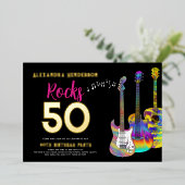 50誕生日ロックス50パーティーピンク 箔招待状 (立ち正面)