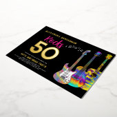 50誕生日ロックス50パーティーピンク 箔招待状 (回転した状態)