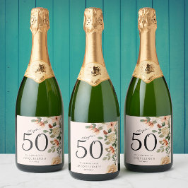 50誕生日ヴィンテージフローラきらめくワインラベル スパークリングワインラベル