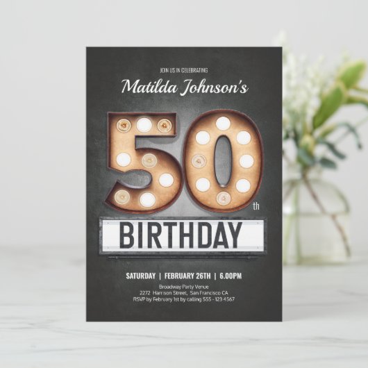 50誕生日ヴィンテージブロードウェイマーキーおもしろい 招待状 (スタンド正面)