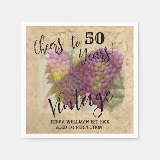 50誕生日ヴィンテージ水彩ワインをテーマ スタンダードカクテルナプキン (正面)