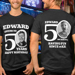 50誕生日両面写真名白文字 トライブレンドTシャツ<br><div class="desc">幸せな50誕生日白文字、名前と2つの写真Tシャツ。おもしろいの両面50番目のパーソナライズされた写真tシャツが白はっきりしたです文字デザイン。このバースデーシャツをカスタマイズするには、正面と背面の両方に数字0の中央の誕生日の人の写真を使用する。50歳素晴らしの節目の誕生日パーティーお祝いにいくつかのおもしろいを追加するためのアイディア。他の一致するアイテムと色のオプションを使用できる。独占的デザインby Sarah Trett for www.mylittleeden.com</div>