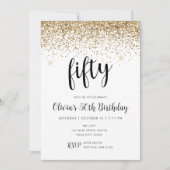 50誕生日五十金ゴールドグリッター紙吹雪 招待状 (正面)