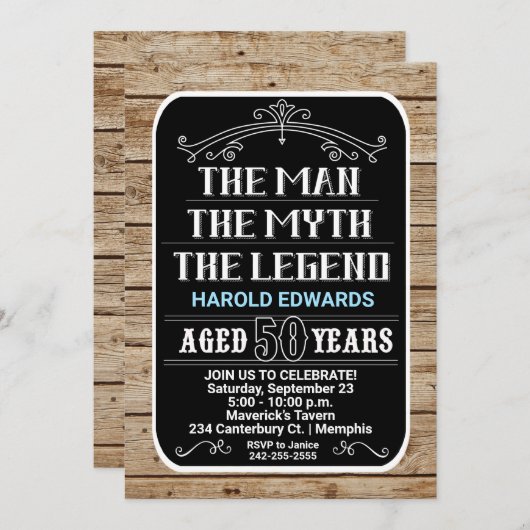 50誕生日伝説の男はっきりした 招待状 (正面/裏面)