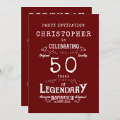 50誕生日伝説の赤い追加の名前の凡例 招待状 (正面/裏面)