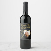 50誕生日写真ありがとうブラックと金ゴールド ワインラベル (正面)